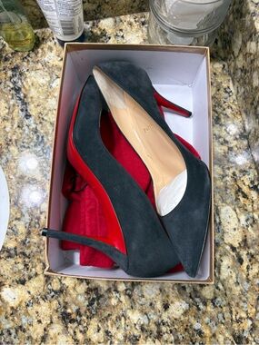 Black Suede Christian Louboutin Heels with Red Sole